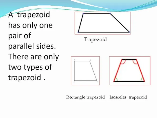 A trapezoid has only one pair of parallel sides. There