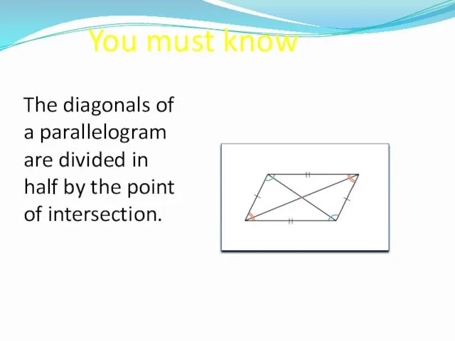 You must know The diagonals of a parallelogram are divided