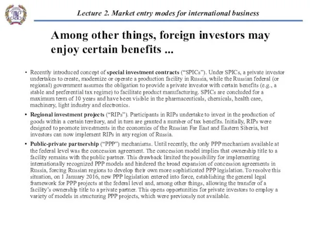 “EU-Russian business cooperation” 2. Market entry modes for international business: