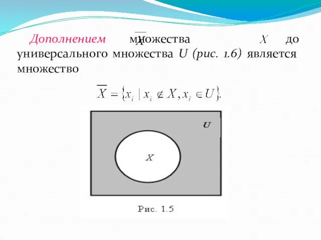 Дополнением множества до универсального множества U (рис. 1.6) является множество