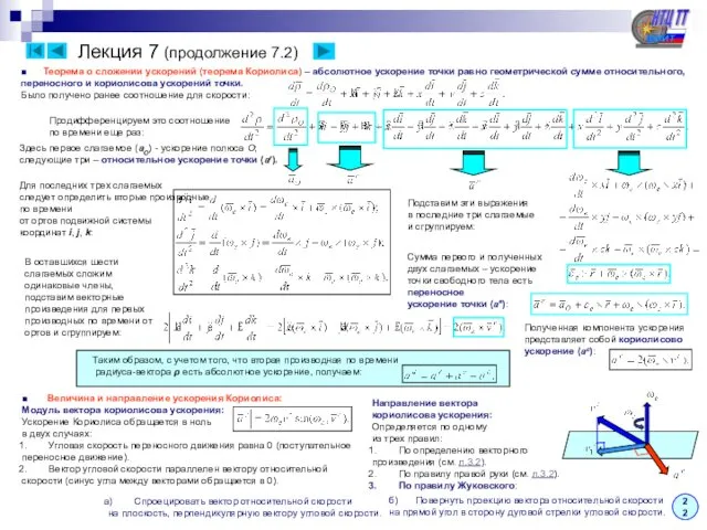 Лекция 7 (продолжение 7.2) ■ Теорема о сложении ускорений (теорема