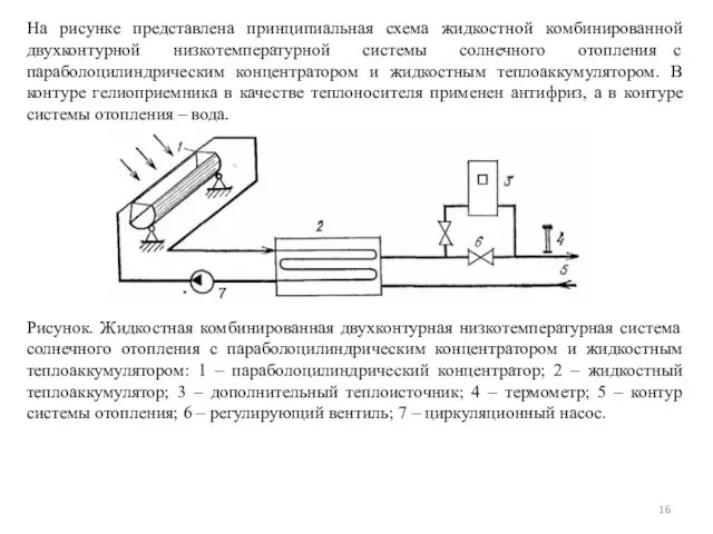 На рисунке представлена принципиальная схема жидкостной комбинированной двухконтурной низкотемпературной системы