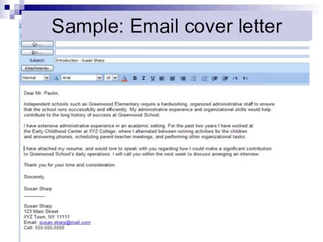 Sample: Email cover letter Sample: Email cover letter