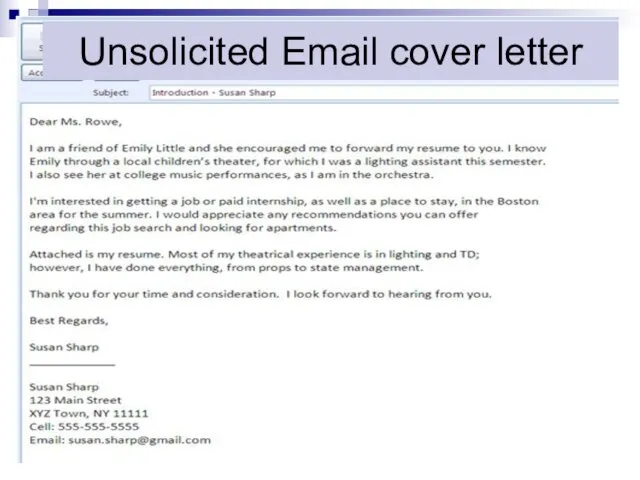 Unsolicited Email cover letter