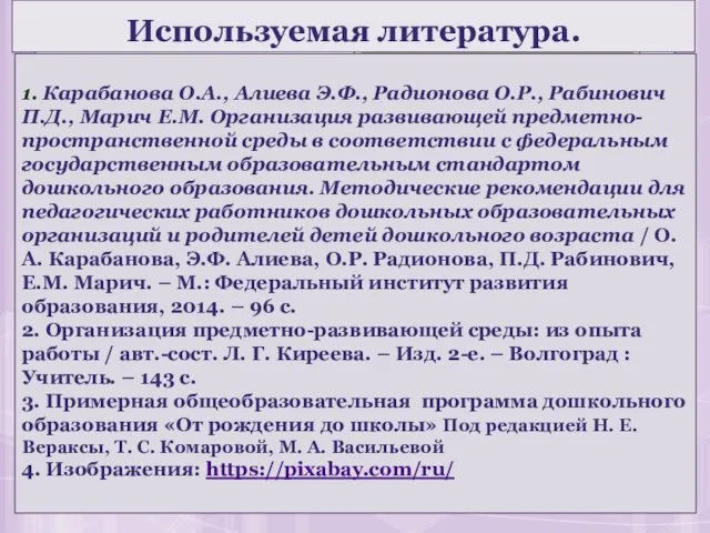 Используемая литература. 1. Карабанова О.А., Алиева Э.Ф., Радионова О.Р., Рабинович