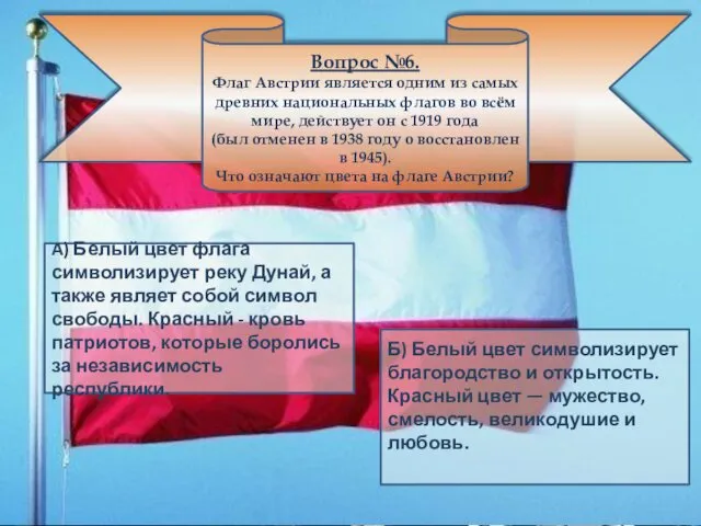 Вопрос №6. Флаг Австрии является одним из самых древних национальных