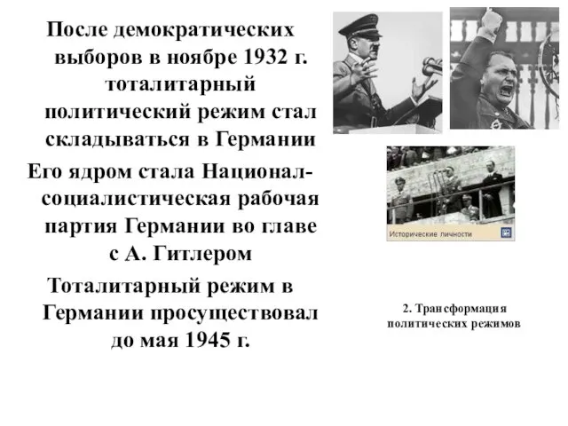 2. Трансформация политических режимов После демократических выборов в ноябре 1932