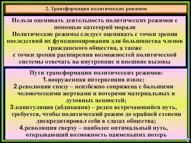 4 Нельзя оценивать деятельность политических режимов с помощью категорий морали