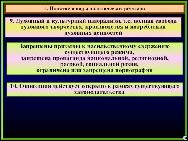 4 9. Духовный и культурный плюрализм, т.е. полная свобода духовного