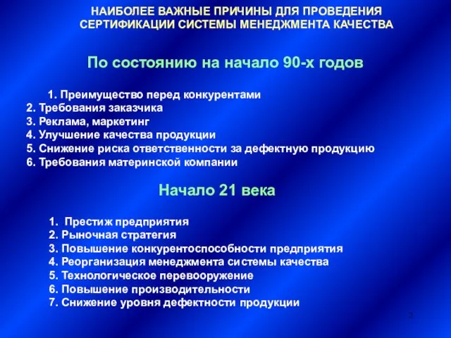 НАИБОЛЕЕ ВАЖНЫЕ ПРИЧИНЫ ДЛЯ ПРОВЕДЕНИЯ СЕРТИФИКАЦИИ СИСТЕМЫ МЕНЕДЖМЕНТА КАЧЕСТВА По