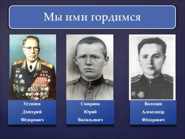 Володин Александр Фёдорович Смирнов Юрий Васильевич Устинов Дмитрий Фёдорович