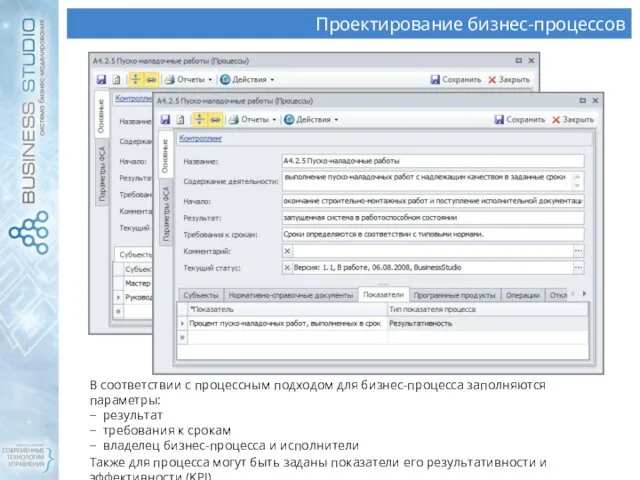 Проектирование бизнес-процессов В соответствии с процессным подходом для бизнес-процесса заполняются