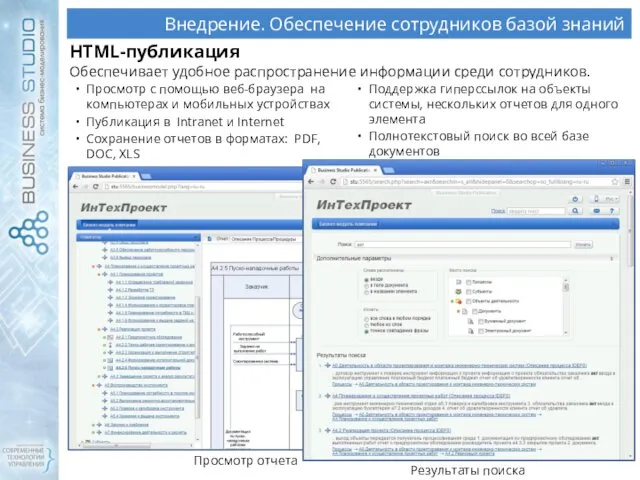 Внедрение. Обеспечение сотрудников базой знаний HTML-публикация Обеспечивает удобное распространение информации