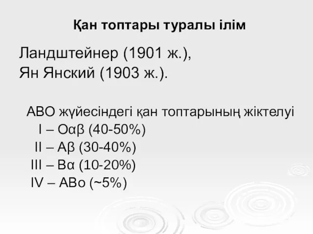 Қан топтары туралы ілім Ландштейнер (1901 ж.), Ян Янский (1903