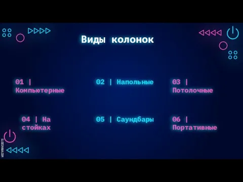 Виды колонок 01 | Компьютерные 02 | Напольные 04 |