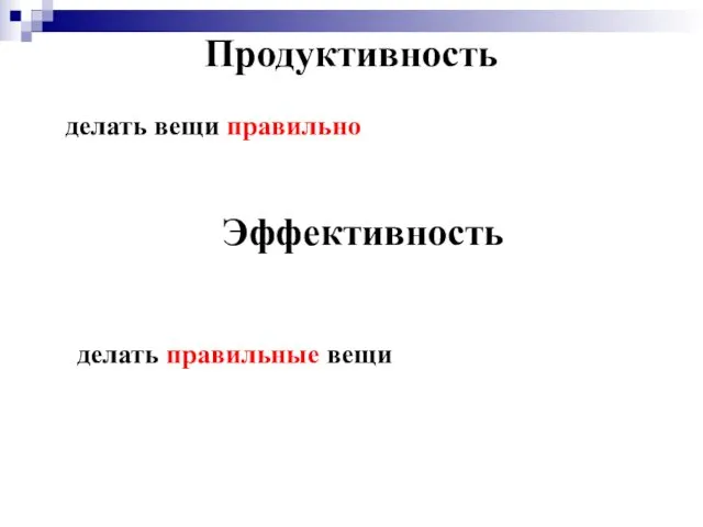 Продуктивность делать вещи правильно делать правильные вещи Эффективность