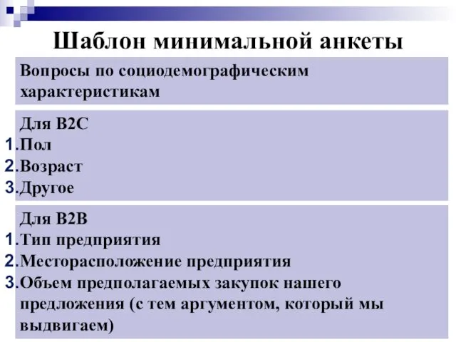 Шаблон минимальной анкеты Для В2С Пол Возраст Другое Для В2В