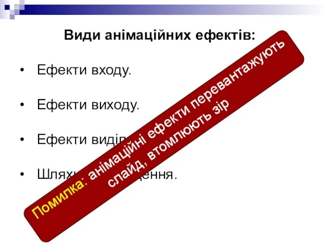 Види анімаційних ефектів: • Ефекти входу. • Ефекти виходу. •