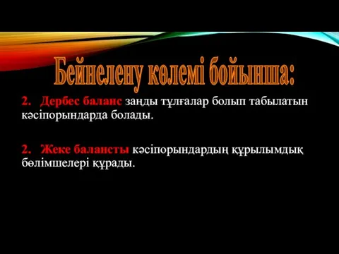 Бейнелену көлемі бойынша: 2. Дербес баланс заңды тұлғалар болып табылатын