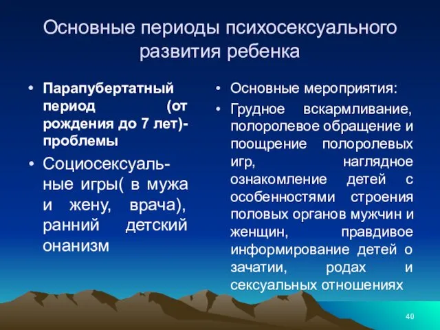 Основные периоды психосексуального развития ребенка Парапубертатный период (от рождения до