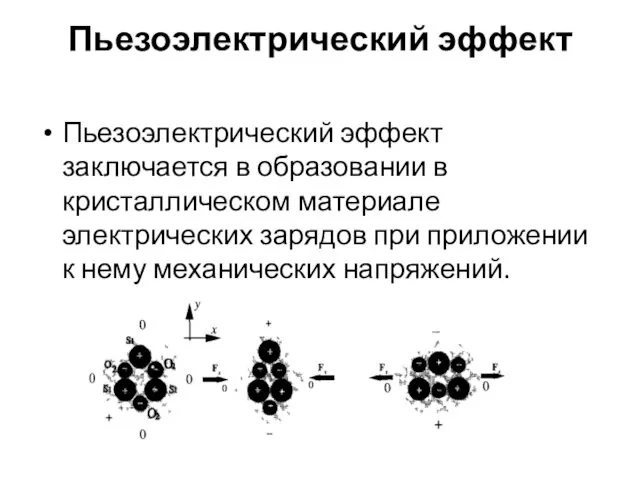 Пьезоэлектрический эффект Пьезоэлектрический эффект заключается в образовании в кристаллическом материале