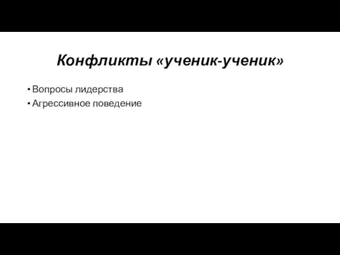 Конфликты «ученик-ученик» Вопросы лидерства Агрессивное поведение