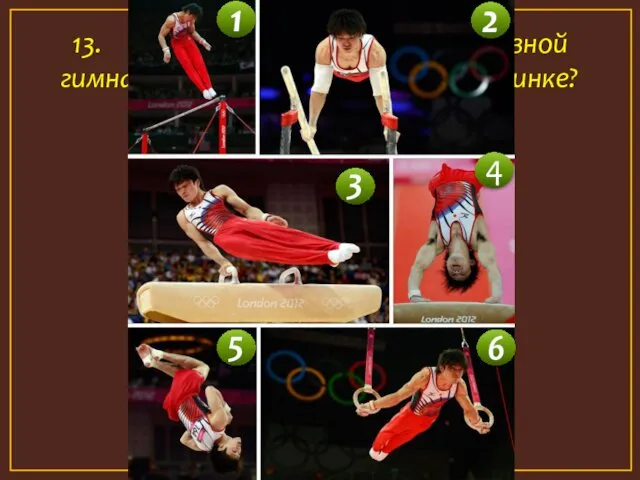 13. Какие виды мужской спортивной гимнастики представлены на картинке?