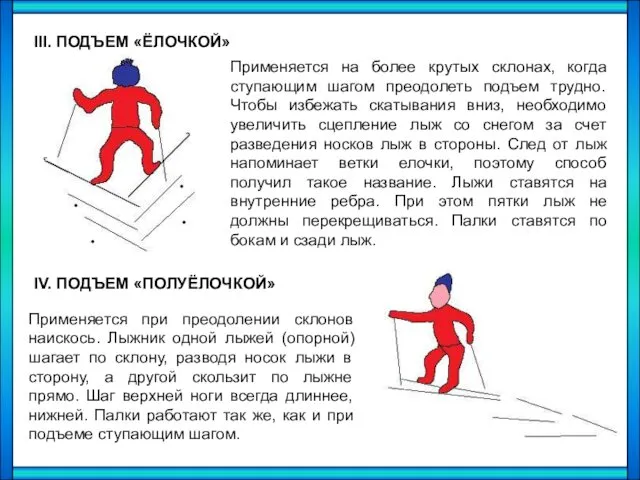 III. ПОДЪЕМ «ЁЛОЧКОЙ» Применяется на более крутых склонах, когда ступающим