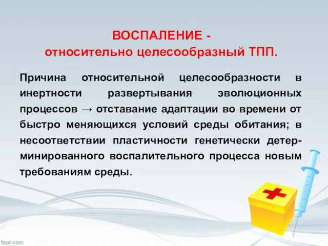 ВОСПАЛЕНИЕ - относительно целесообразный ТПП. Причина относительной целесообразности в инертности