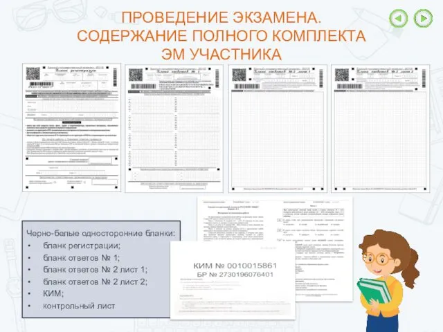 ПРОВЕДЕНИЕ ЭКЗАМЕНА. СОДЕРЖАНИЕ ПОЛНОГО КОМПЛЕКТА ЭМ УЧАСТНИКА Черно-белые односторонние бланки: