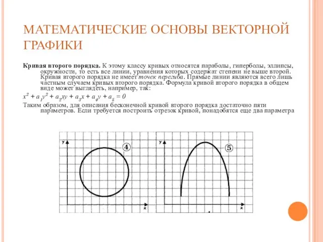 МАТЕМАТИЧЕСКИЕ ОСНОВЫ ВЕКТОРНОЙ ГРАФИКИ Кривая второго порядка. К этому классу