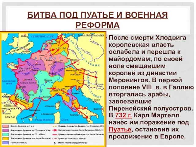 БИТВА ПОД ПУАТЬЕ И ВОЕННАЯ РЕФОРМА После смерти Хлодвига королевская