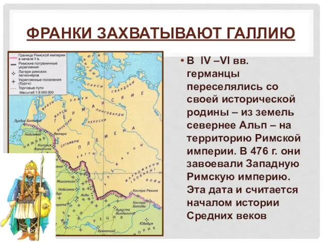 ФРАНКИ ЗАХВАТЫВАЮТ ГАЛЛИЮ В IV –VI вв. германцы переселялись со