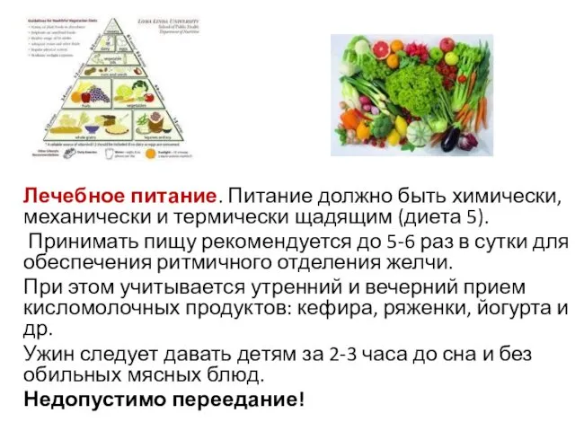 Лечебное питание. Питание должно быть химически, механически и термически щадящим (диета 5). Принимать