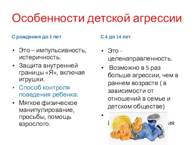 Особенности детской агрессии С рождения до 3 лет Это –