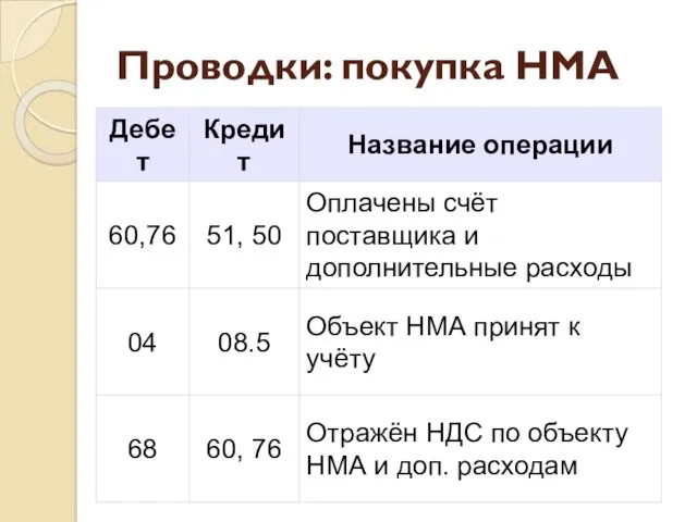 Проводки: покупка НМА