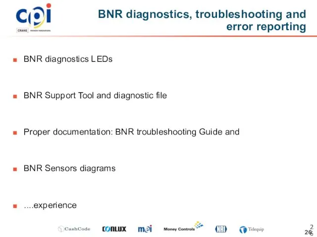 BNR diagnostics LEDs BNR Support Tool and diagnostic file Proper documentation: BNR troubleshooting