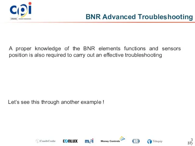 BNR Advanced Troubleshooting A proper knowledge of the BNR elements functions and sensors