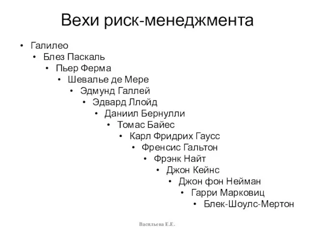 Вехи риск-менеджмента Галилео Блез Паскаль Пьер Ферма Шевалье де Мере