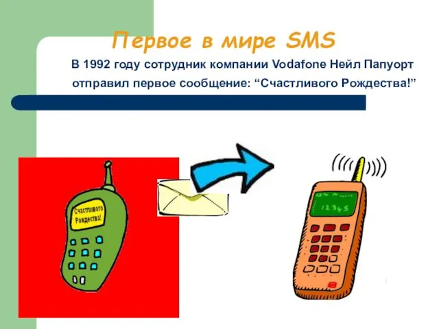 Первое в мире SMS В 1992 году сотрудник компании Vodafone