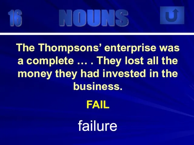 16 failure The Thompsons’ enterprise was a complete … .