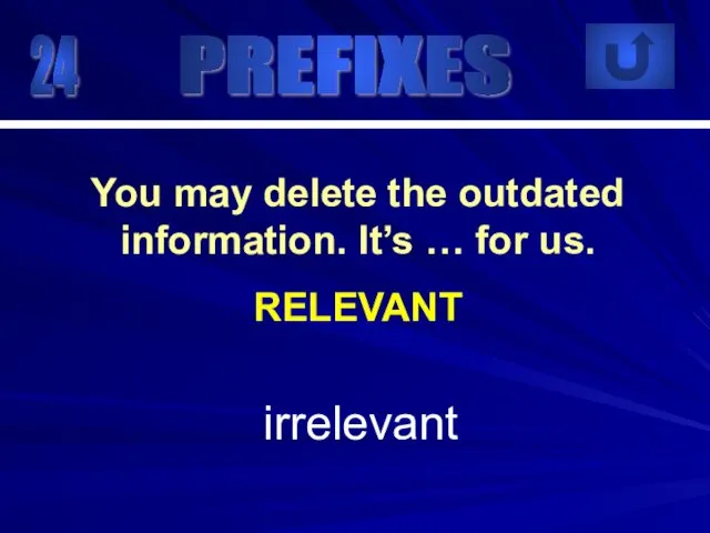 24 irrelevant You may delete the outdated information. It’s … for us. RELEVANT PREFIXES