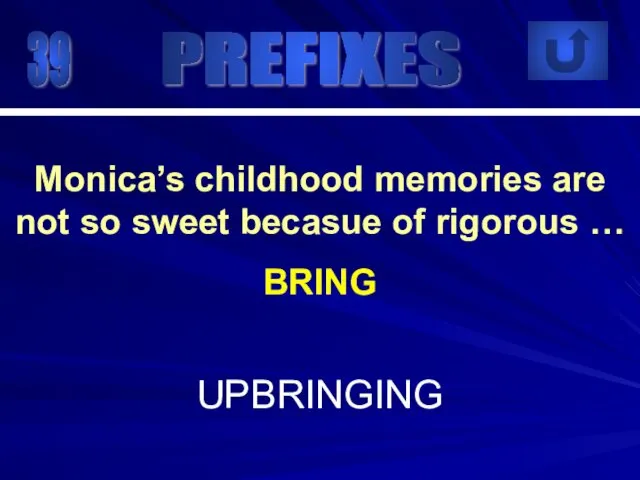 39 UPBRINGING Monica’s childhood memories are not so sweet becasue of rigorous … BRING PREFIXES