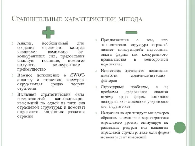 Сравнительные характеристики метода Анализ, необходимый для создания стратегии, которая изолирует