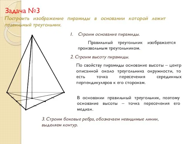 Задача №3 Построить изображение пирамиды в основании которой лежит правильный