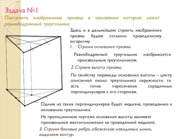 Построить изображение призмы в основании которой лежит равнобедренный треугольник. Задача