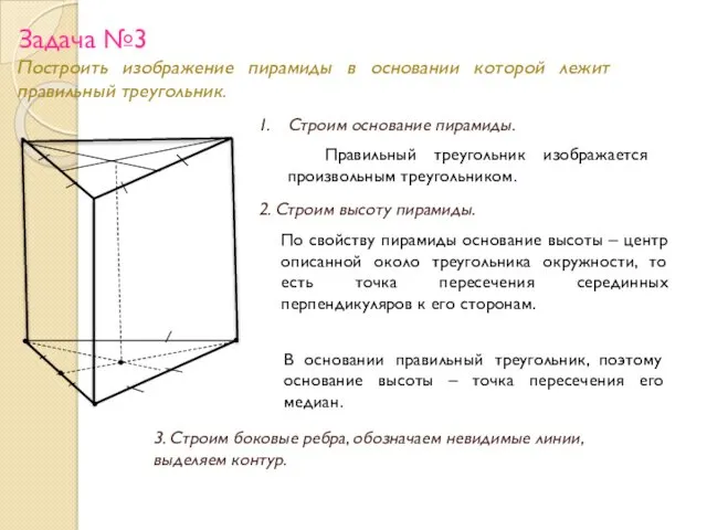 Задача №3 Построить изображение пирамиды в основании которой лежит правильный