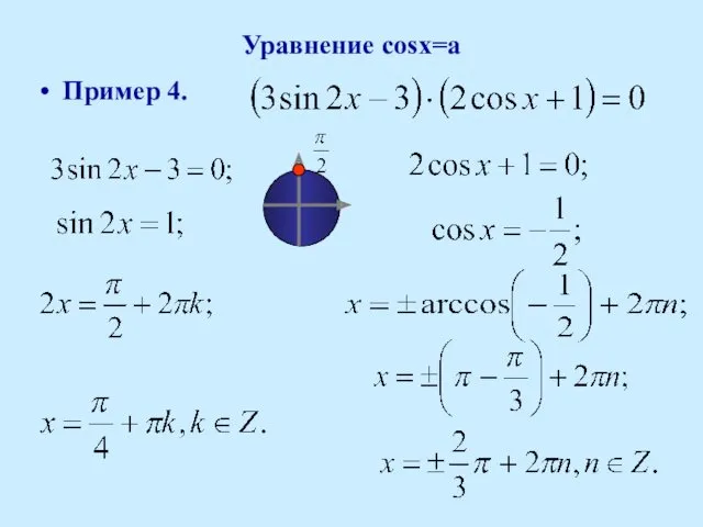 Уравнение cosx=a Пример 4.
