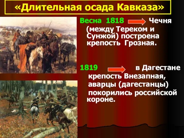«Длительная осада Кавказа» Весна 1818 Чечня (между Тереком и Сунжой)