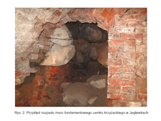 Rys. 2. Przykład rozpadu muru fundamentowego zamku krzyżackiego w Jegławkach.